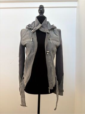 Vero Moda Gray Suede hooded jacket with sweater embellishment